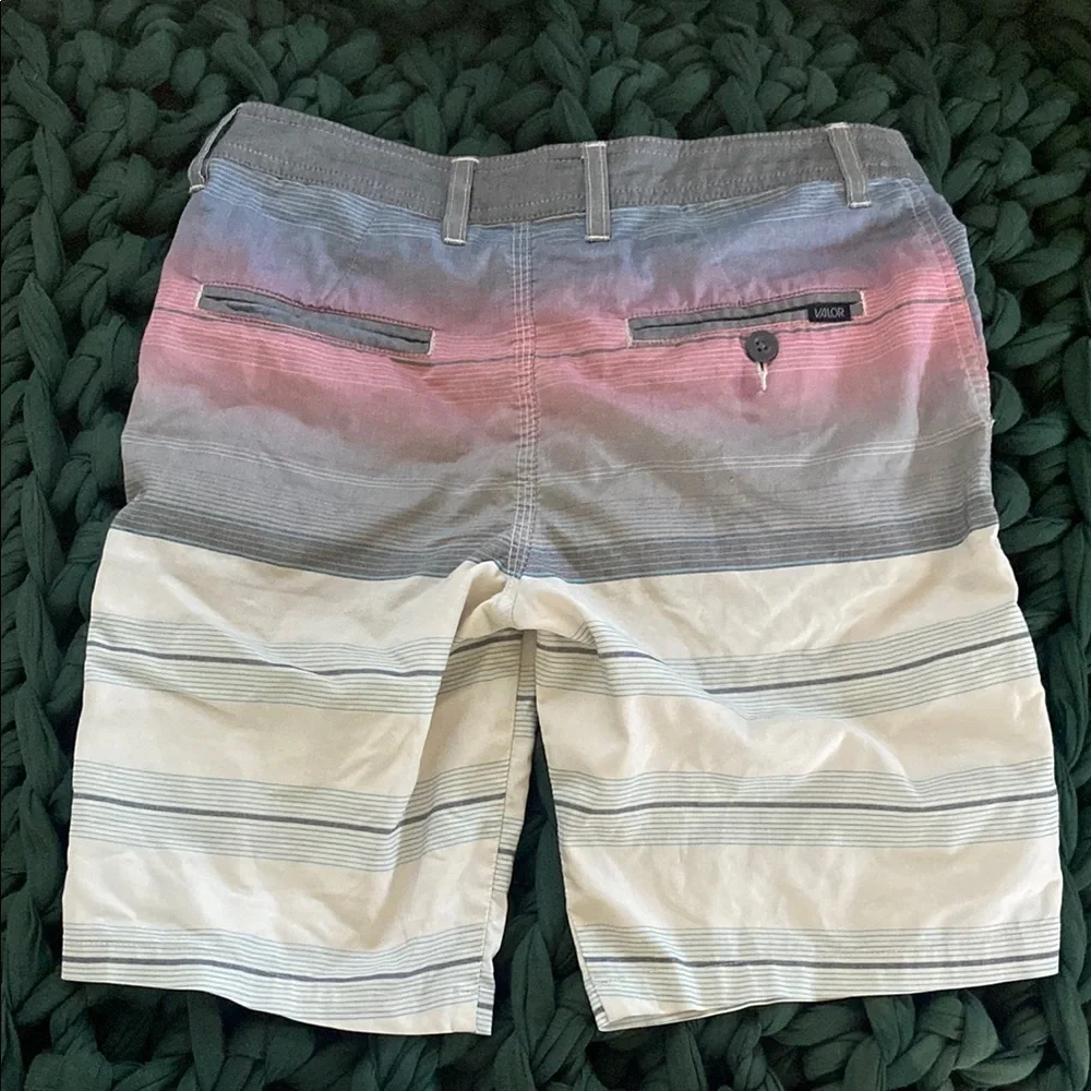 Vapor Kids' Striped Swim Trunks - Pink, Gray, and White